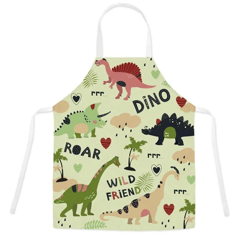 Фартук с милым мультяшным динозавром, детский кухонный льняной фартук для взрослых и детей, фартук-нагрудник, фартук для чистки, 47x38 см, 68x55 см