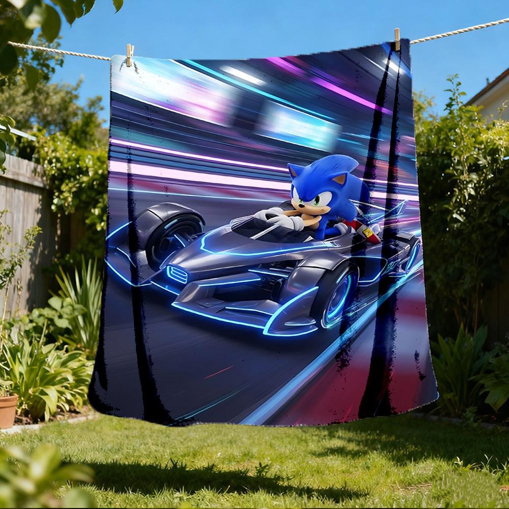 1 шт. Персонализированное фланелевое одеяло Sonic для улицы, Мягкое, Легкое, Персонализированное фланелевое одеяло, Цифровая печать,