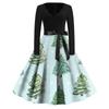 Women's Casual Fashion V Neck Long Sleeve Christmas Printed Vintage Long Dress