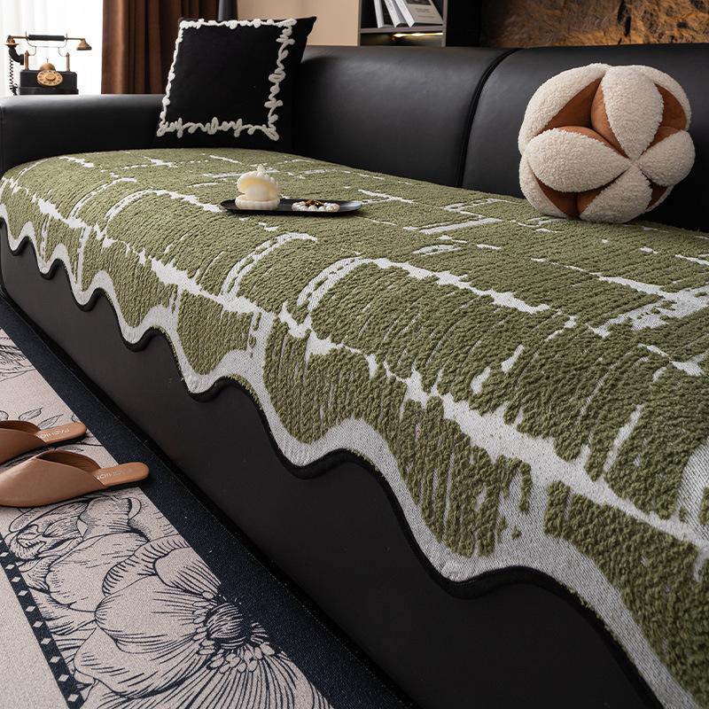 Light Luxury High-Grade Leather Sofa Cushion New Anti-Cat Scratch Cover Cloth Towel Half-Edge Velvet Autumn And Winter Special-Shaped Sofa Seat