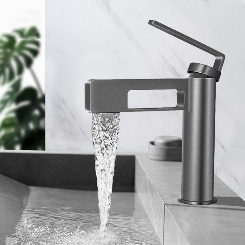 White Creative Bathroom Basin Faucet Brass Hot and Cold Waterfall Single Handle Single Hole Deck-mounted Sink Faucet Gun Gray