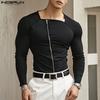 Men Square Neck Knit Zip-Up Long Sleeve Top T-shirts Slim Undershirts