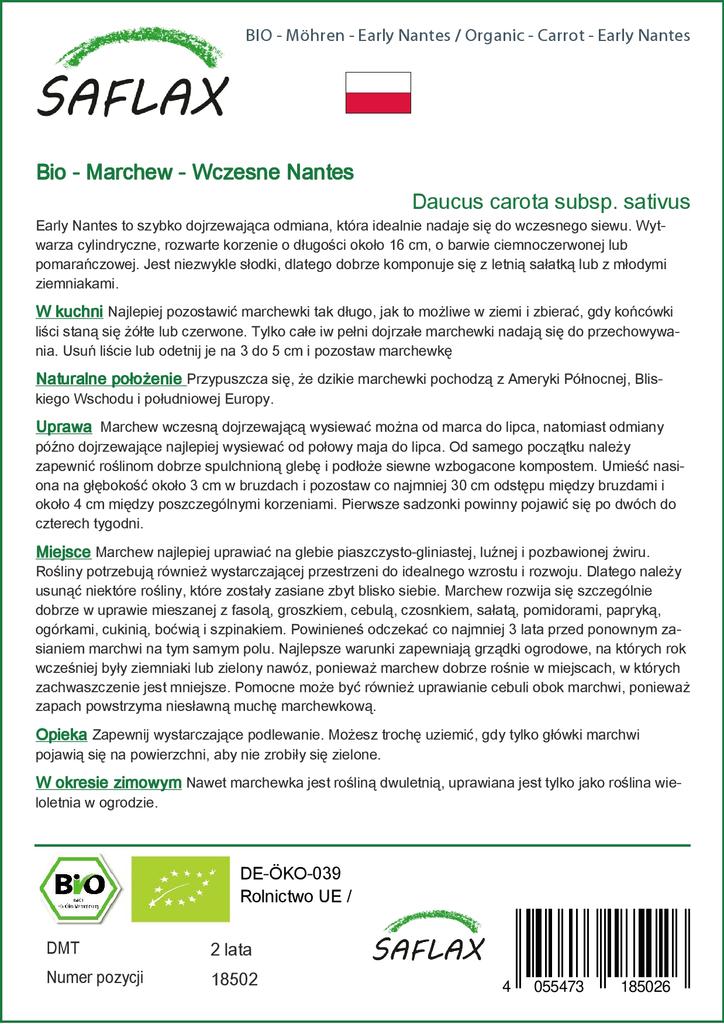 SAFLAX Garden in the Bag - Органический - Морковь - Ранний Нант - 1500 семян - С субстратом в подходящем мешке - Daucus carota