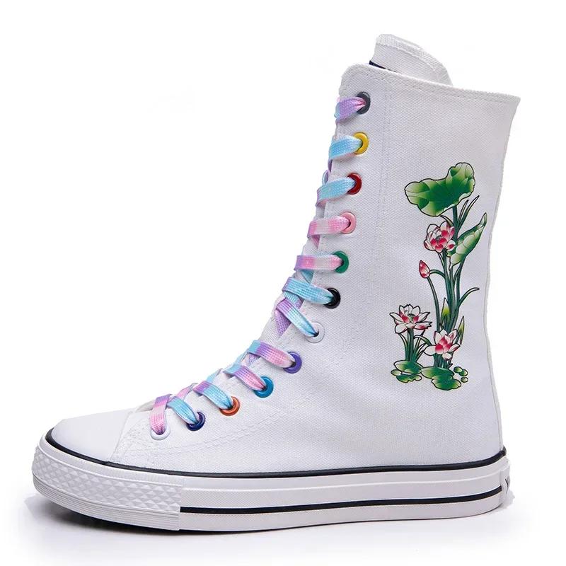 Мода 2024 года, новая весна-осень, женская обувь, повседневная обувь из парусины с высоким берцем, ботильоны, удобные ботинки на плоской подошве со шнуровкой и молнией, кроссовки 34-43