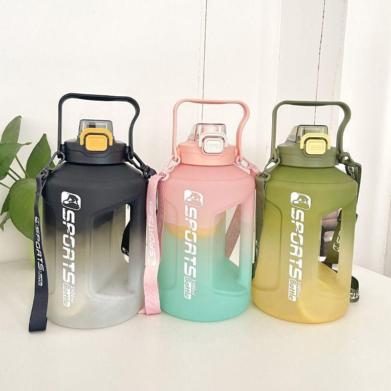 2 Liter Sports Water Bottle with Scale Big Large Capacity Fitness Kettle Outdoor Gradient Plastic Portable Reusable Water Bottle