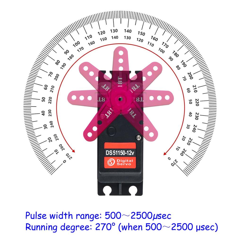 DIYmall 150KG DS51150 Digital RC Servo, Full Metal Gear, 270 Degrees, 12V, Waterproof, IP66, with 18T Servo Arm, for Baja Cars and 1/5 Scale RC Cars
