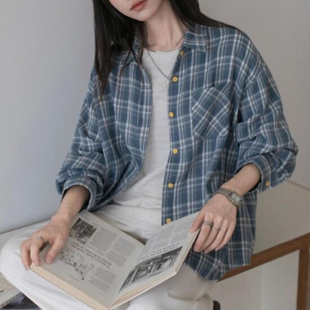 Navava Women Casual Check Long Sleeve Shirt Nb2968