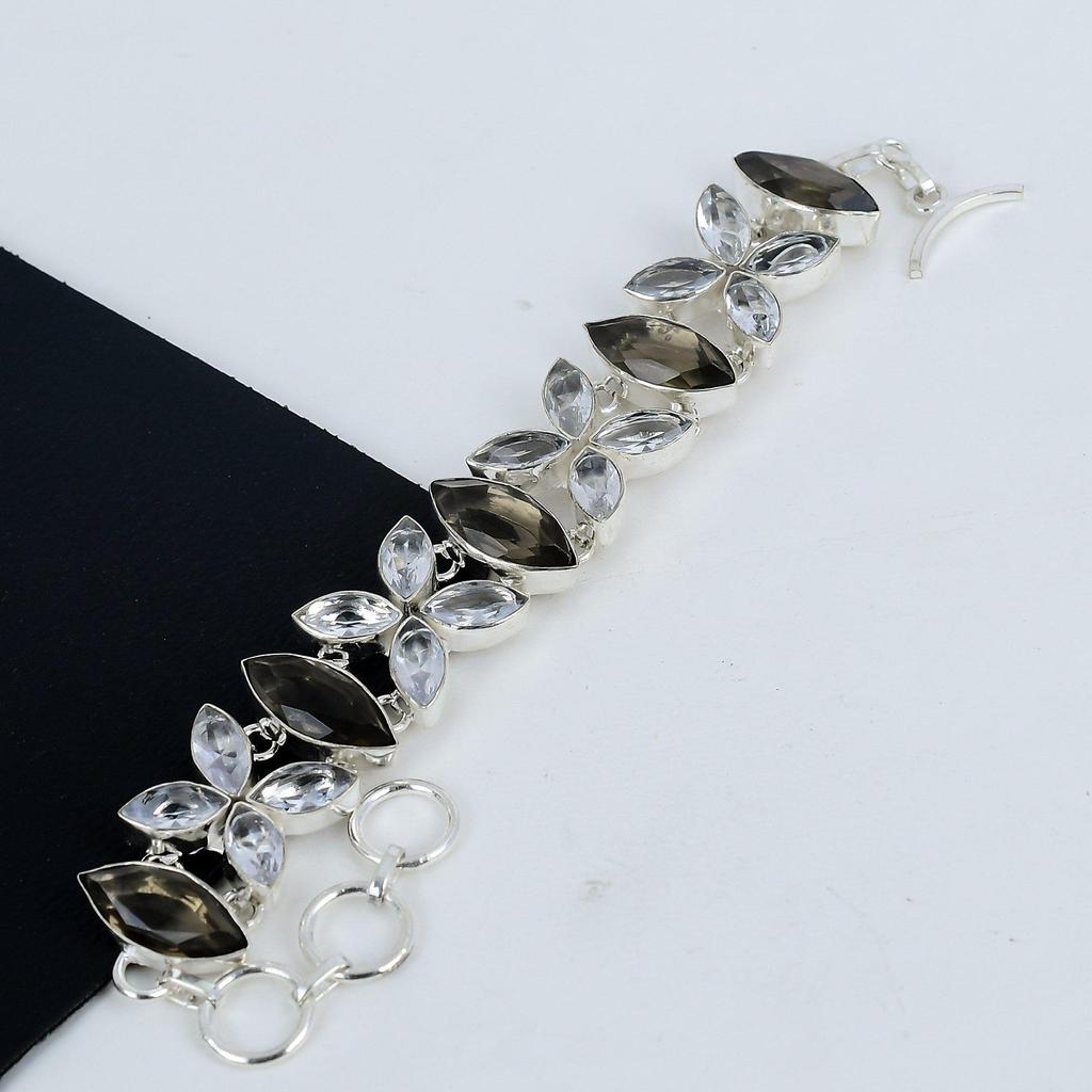 Удивительный браслет из драгоценного камня дымчатый топаз ручной работы из серебра 925 пробы, дымчатый топаз, браслет из белого топаза для жены, браслет унисекс, подарок на день рождения