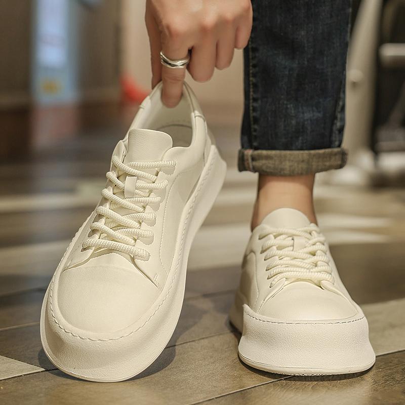 Italian Men Casual Leather Vulcanized Shoes Four Seasonal Outdoor Soft Comfy Walking Shoe Fashion Student Trend Running Shoes