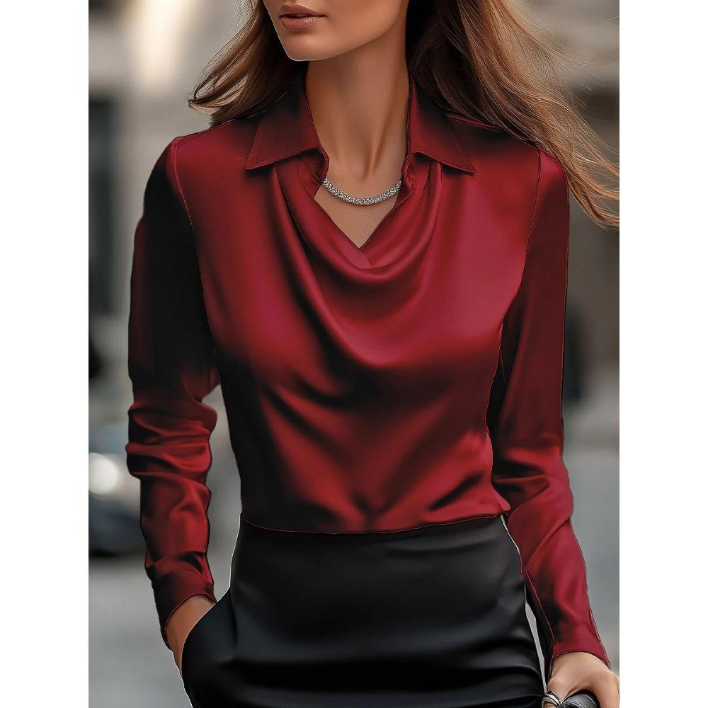 A Simple and Elegant Printed Swing-neck Shirt Collar for Women