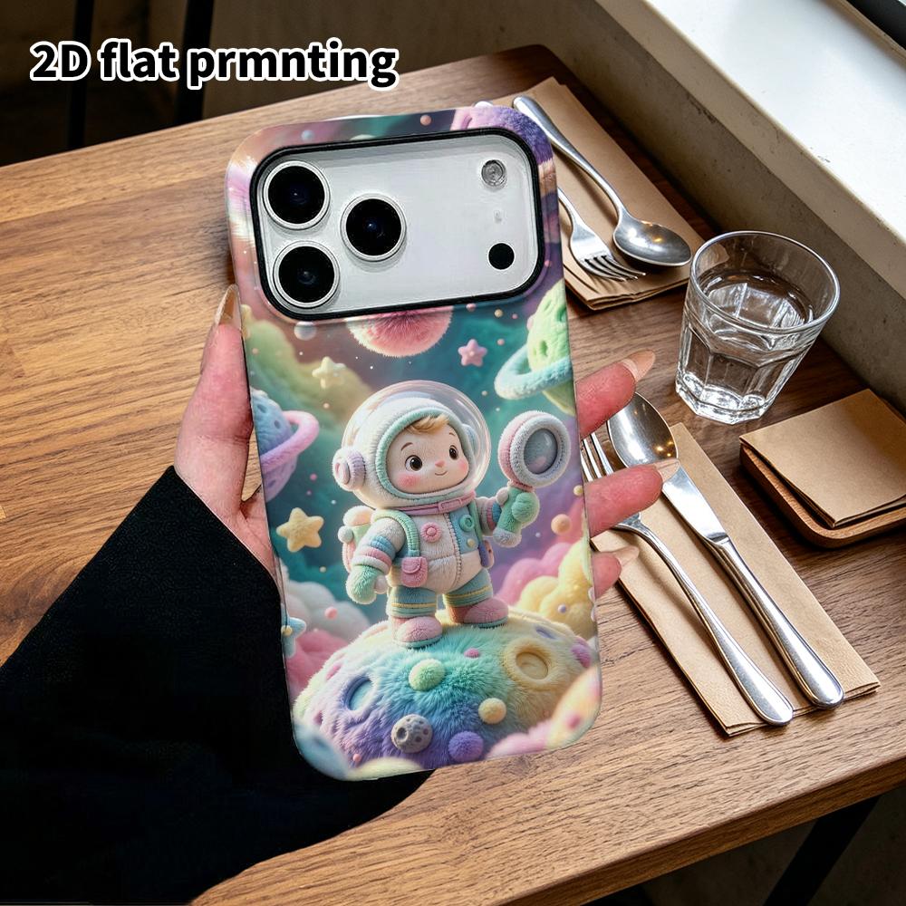 Phone case: 2D flat, suitable for iPhone 18, 17, 16, 15, 14, 13, 12 Pro protective case, space little astronaut, perfect Christmas and Halloween holid