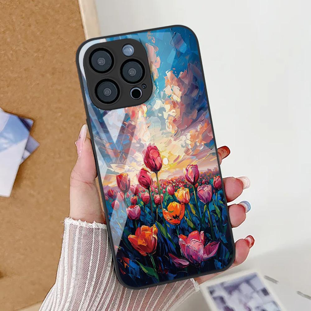 Милый Цветочный Чехол Для Телефона iPhone 17 14 15 13 11 12 16 Pro Max 17 Air 16E SE XR 7 8 Plus Закаленное Стекло Ударопрочный Бампер