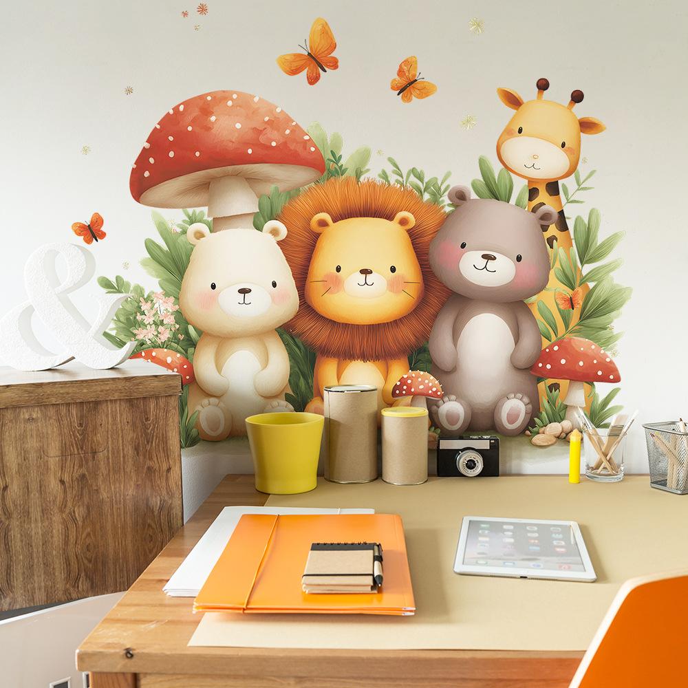 Мультяшный Лев, Медведь, Жираф, Гриб, Наклейки для украшения спальни, гостиной и дома