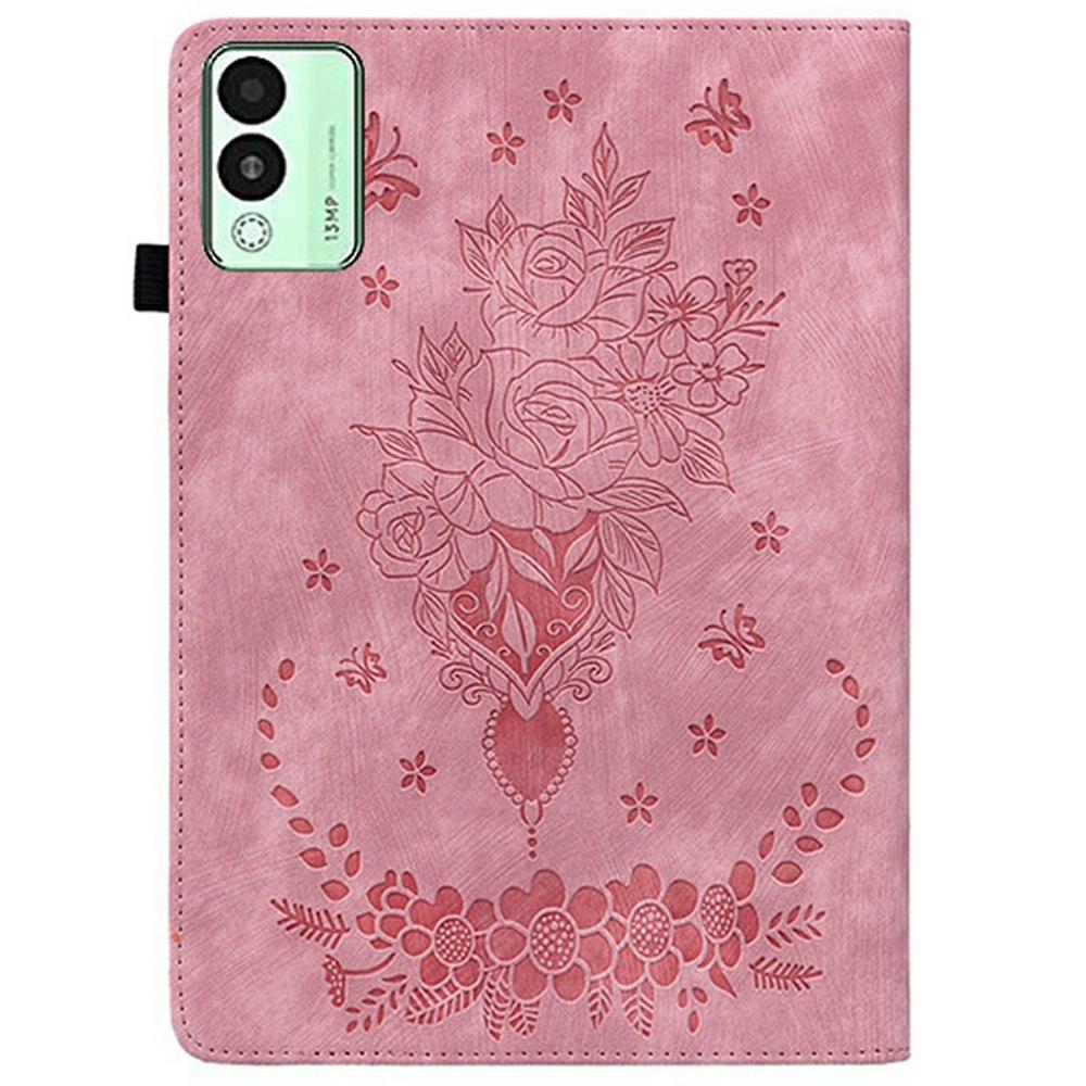 For TECNO Megapad 11 Case Card Holder Anti-Scratch Leather Cover Rose Flower Imprint