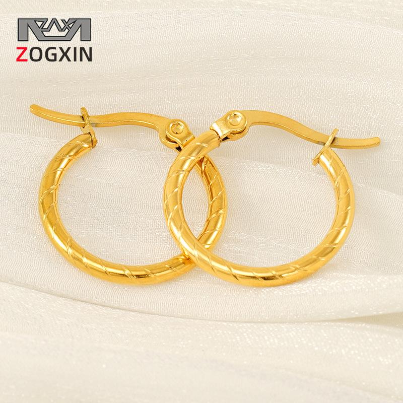 Позолоченные серьги-каффы из титановой стали с ретро-спиральной текстурой и серьги-кольца