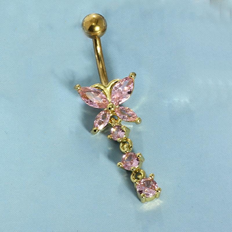 Women's Stainless Steel Sexy Beach Butterfly Zircon Pendant Perforated Belly Rings 10mm Gold Plated Third Party Certified Trendy