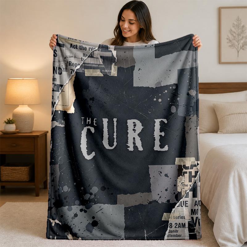 The Cure Print Flannel Blanket Cozy Lightweight Plush Throw Blanket For Bed Sofa Household Use