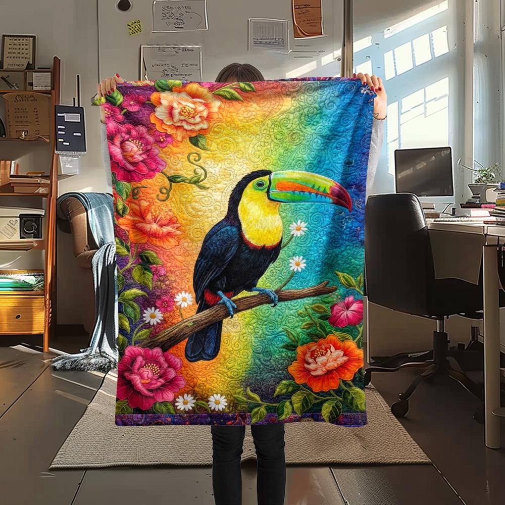 1PC Cartoon Toucan Decor Print FlAannel Blanket, High quality Comfortable for All Seasons, Home Decor, Warmth and Comfort