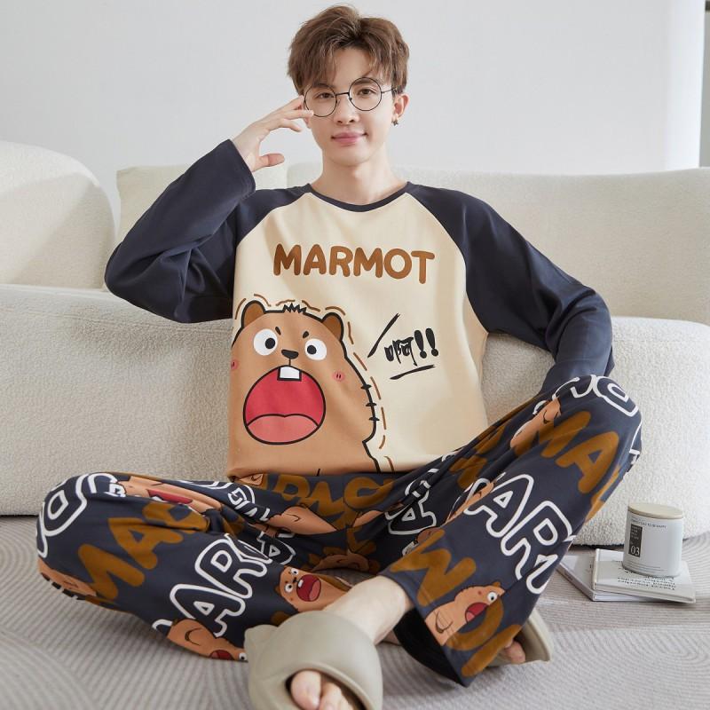 Boys Cotton Pajama Set Long Sleeve Cartoon Print Sleepwear Teens 8 Years Soft Comfortable Home Wear