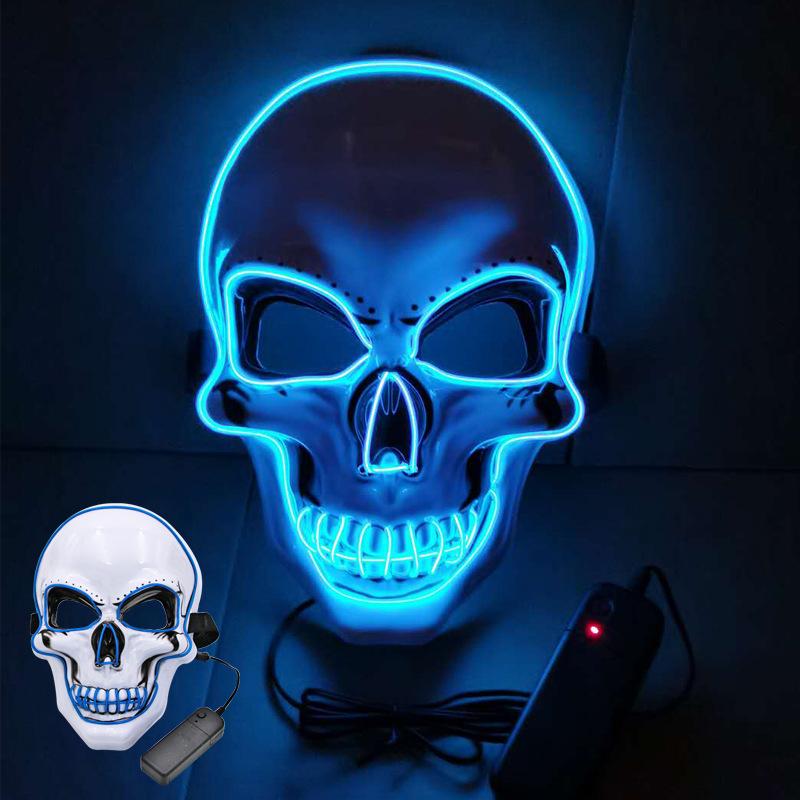 Halloween Horror Scary Ghost Head Clown Bar Dj Nightclub Led Cold Light Mask White Skull Glowing Ghost Face