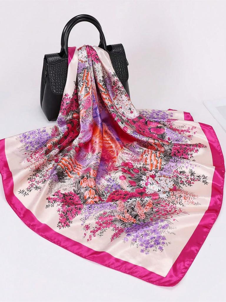 Square Silk Scarf Women Luxury Brand Satin Print Hijab Scarves Muslim Pareo Bandana Female Shawl Wrap Headband Foulard 90*90cm