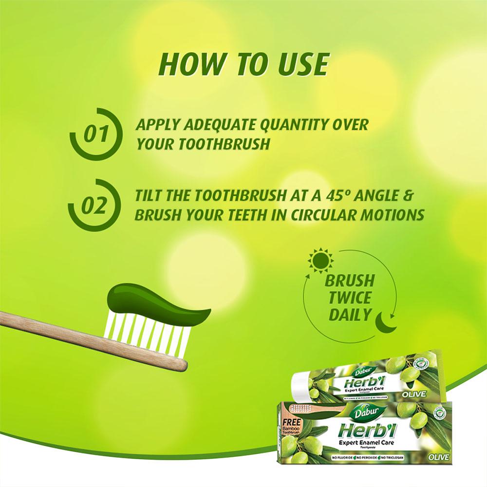 Olive Toothpaste 150g Expert Enamel Care Dabur Herb'l + FREE toothbrush
