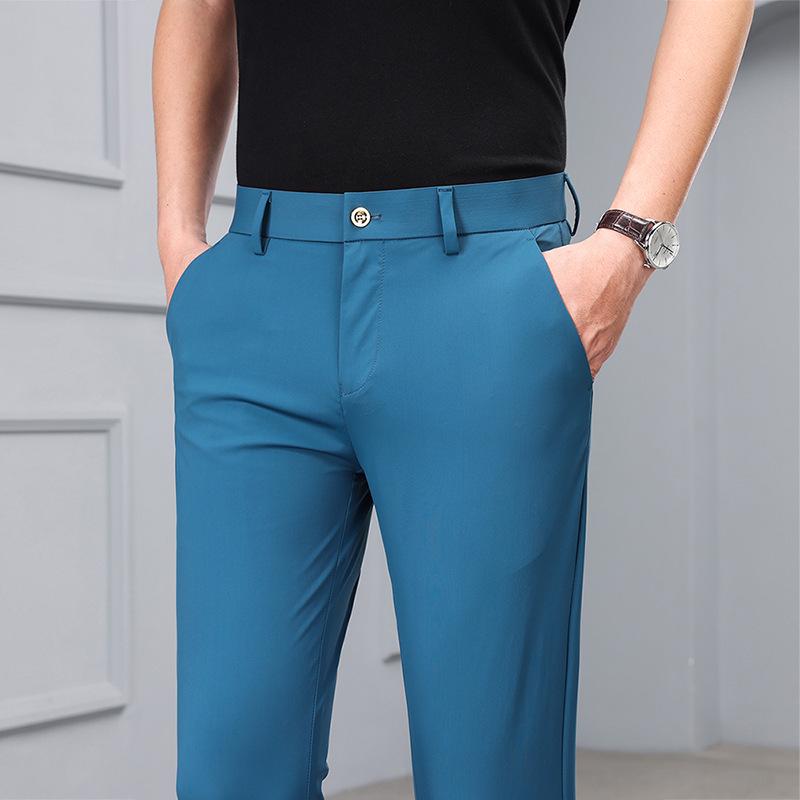 Men's High-Elastic Ice Silk Straight-Leg Fashion Trousers - Casual Business Wear