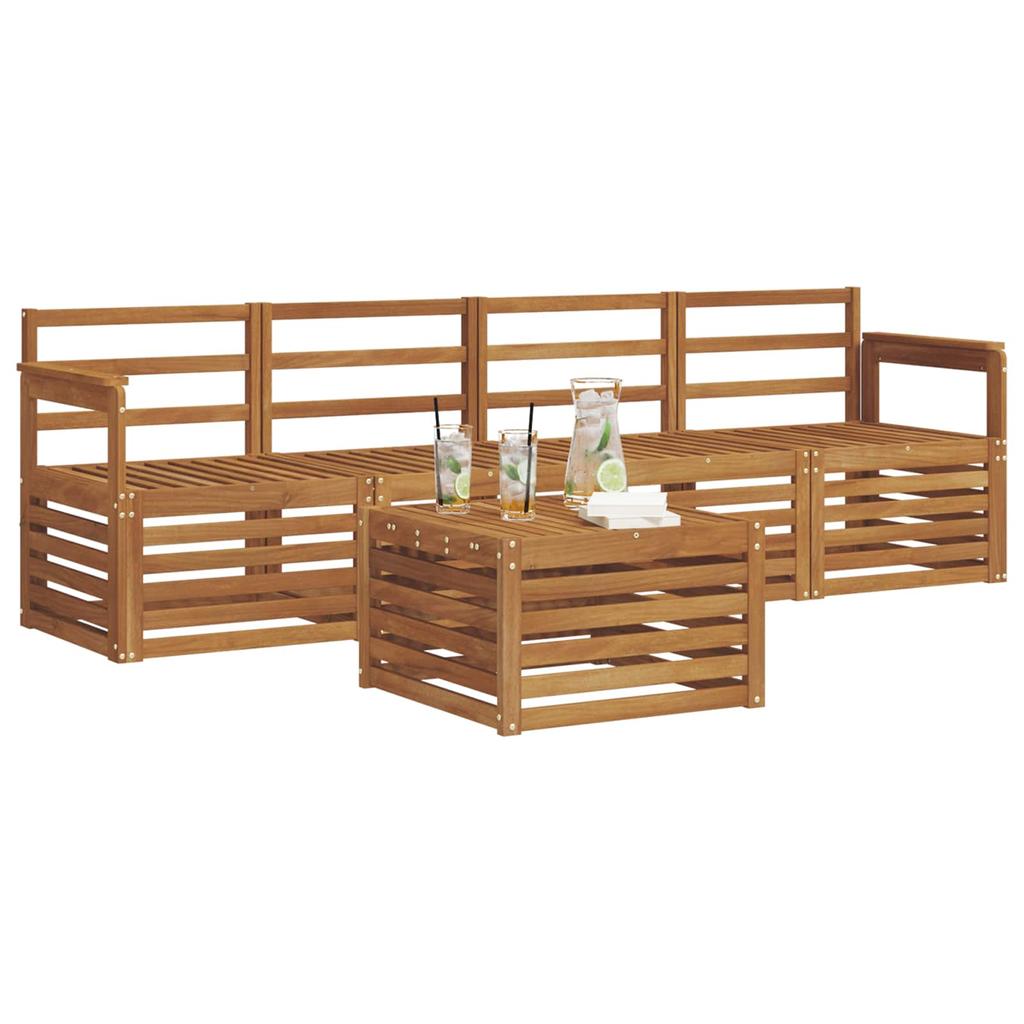 5 Piece Garden Sofa Set Natural Solid Acacia Wood