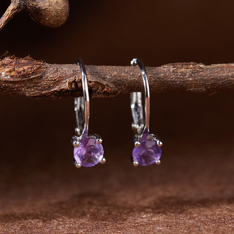 Серьги-гвоздики из стерлингового серебра S925 с драгоценными камнями - Гранат, Цитрин, Аметист, Топаз и Кольца с бриллиантами для женщин