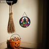 Happy Halloween Wooden Sign with Horror Castle Pattern - Figurine Ornaments with Pumpkin & Ghost Pattern - Ideal for Front Door, Yard, Porch Decor