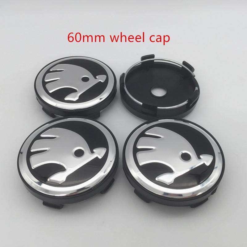 GAM1 4pcs 56mm 60mm 65mm 68mm black/green For Skoda Car emblem Wheel hub Center Cap Badge covers sticker Decals Styling accessories