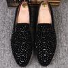 Fashion Man Loafers Shoes Genuine Leather Casual Fashion Mens Rhinestone Driving Shoes Man Flats Dress Wedding Slip-on Club Shoe