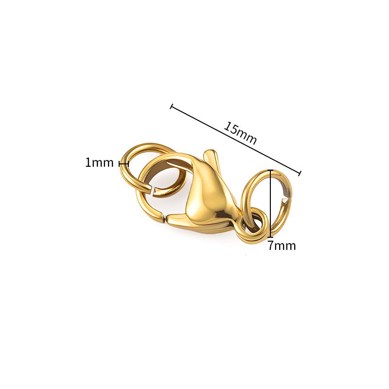 High Quality PVD Plated 18K Gold Stainless Steel Lobster Clasp with Open Ring Waterproof Connector Findings for Jewelry Making