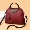 Elegant Two-Tone Leather Handbag for Women Top Handle Adjustable Shoulder Strap Luxury Fashion Purse with Leaf Pendant