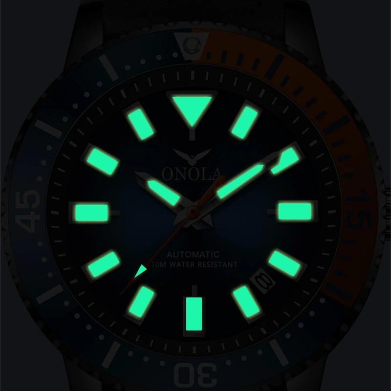 Business Men's Fully Automatic Mechanical Watch ONOLA Silicone Strap Waterproof Calendar Casual Watches Men's Clock