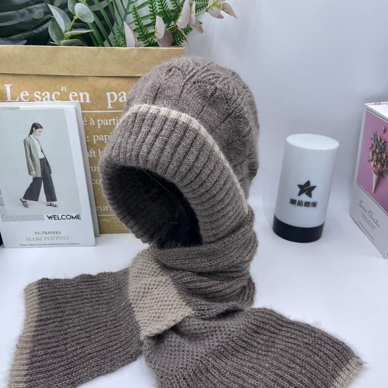 New Double-color Thermal Cap Versatile Velvet Scarf Integrated Snow Cap Plush Wool Cap Buckle Ear Protector Knitted Cap