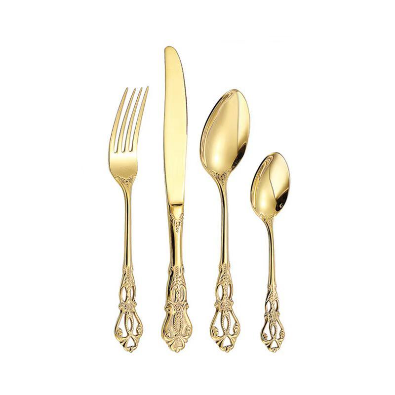 Набор столовых приборов Royal Court из 24 предметов из нержавеющей стали - Тисненые полые ножи для стейка, вилки и ложки