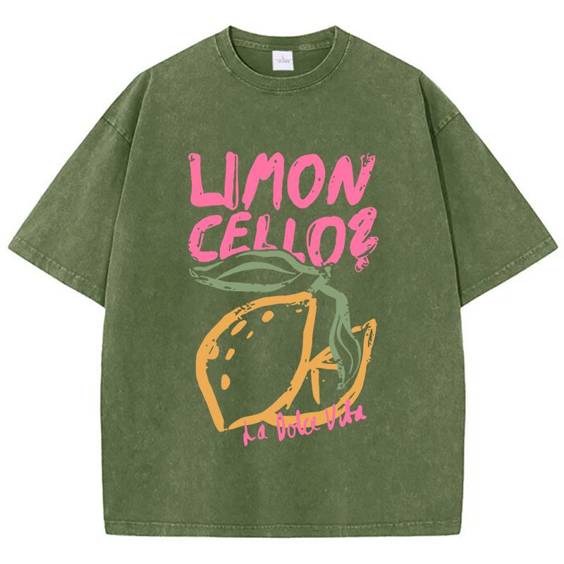 Lemon Cellos Creative Fruit Prints Washed TShirt Women Cotton Tops ONeck Comfortable Distressed T Shirts Summer Womans Clothes