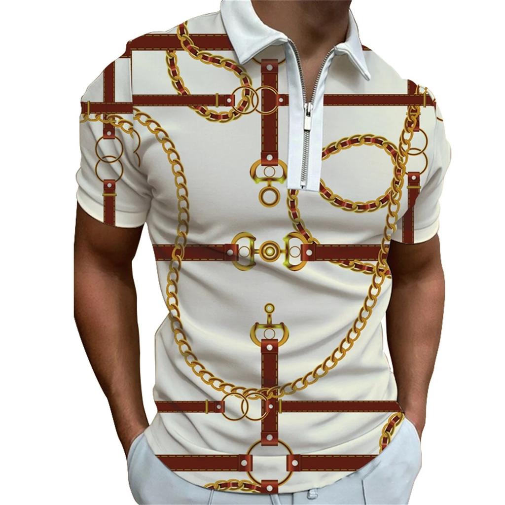 Мужская модная футболка-поло с коротким рукавом на молнии Мужская персонализированная печатная футболка-поло с воротником