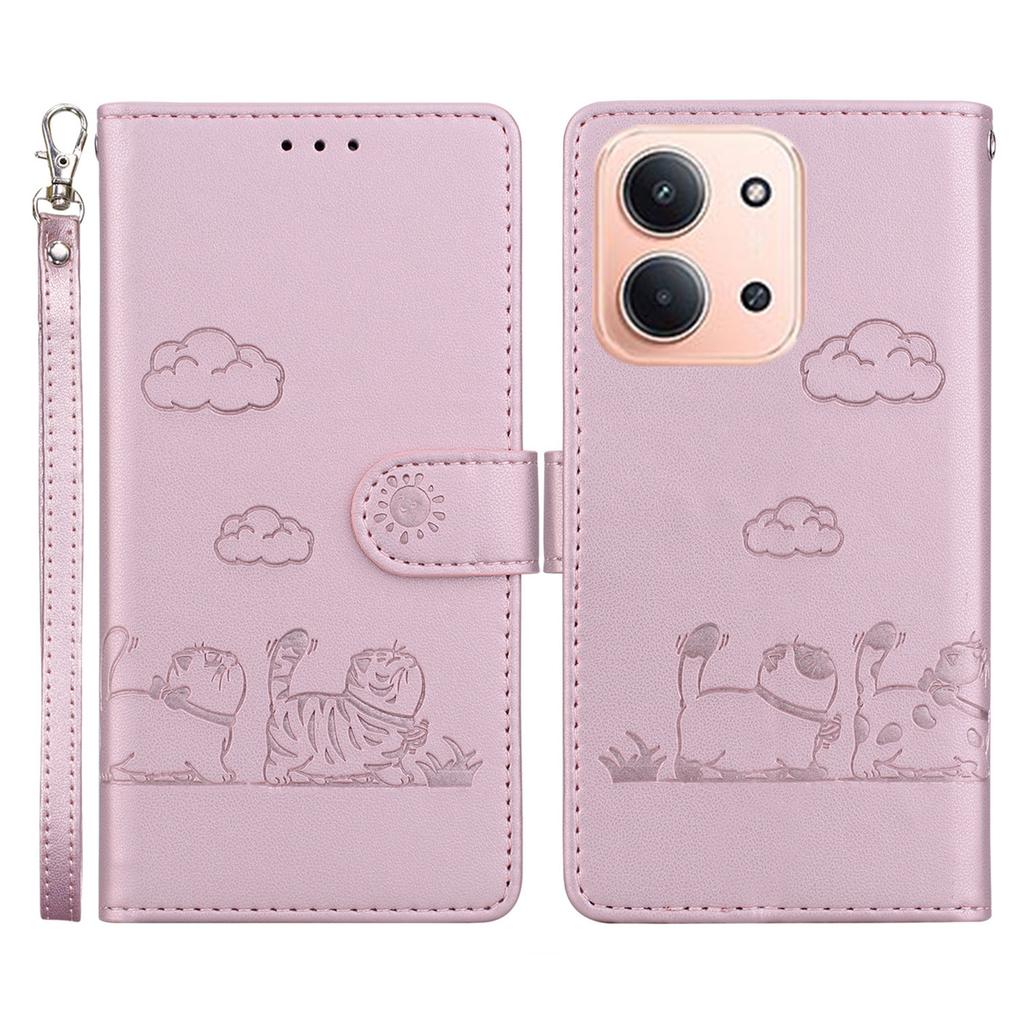 Для Xiaomi Redmi 15C 5G (США) (173мм)/15C 4G (США) (173мм) Чехол с блокировкой RFID, с рисунком котенка, из ТПУ+ПУ кожи, чехол для телефона с ремешком на запястье