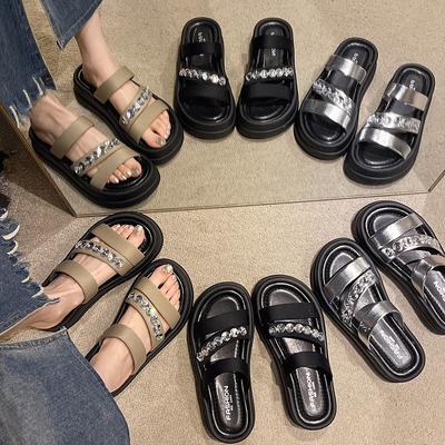 Дизайнерские сандалии на платформе со стразами, летняя пляжная обувь на берегу моря