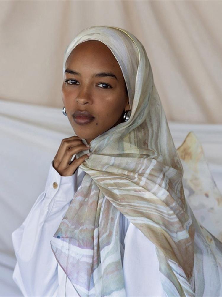 New Print Voile Scarf Vintage Muslim Hijab for Women Lightweight Sunscreen Head Wrap Beach Shawl Boho Travel Accessory