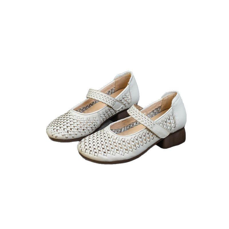 Мода GKTINOO 2025 Новые Весенне-Летние Женские Туфли-Сандалии на Среднем Каблуке из Полой Коровьей Кожи Верхнего Слоя, Комфортные, Дышащие, из Натуральной Кожи