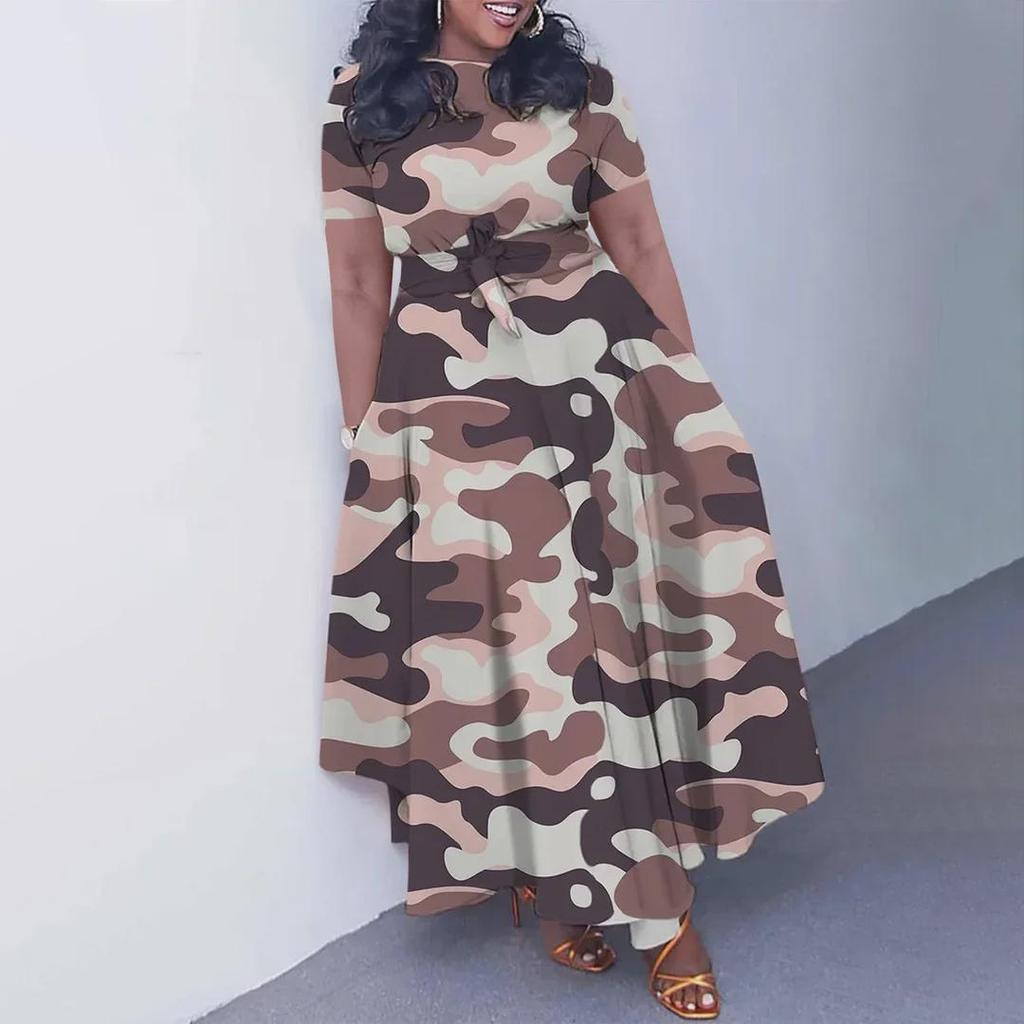 Новое женское платье из африканского кружева 2024 года: Короткие рукава, свободный крой, большие размеры, элегантная мода