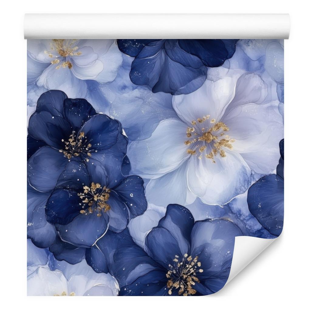 Ink blue, navy blue, azure and white wallpaper for living room and bedroom 50x1000