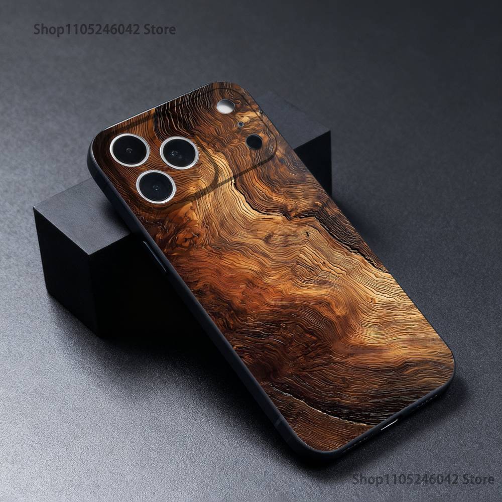 Чехол для телефона из натурального дерева для iPhone 17,16,15,14,13,12,11,Pro,XS,Max,XR,Plus,E,SE4,Mini Черный Мягкий Чехол