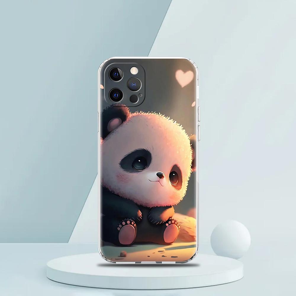 Cute Animal Panda Phone Case for iPhone 16 15 14 13 12 Pro Max Transparent Soft for iPhone 11 Pro Max 7 8 Plus XS XR Shell