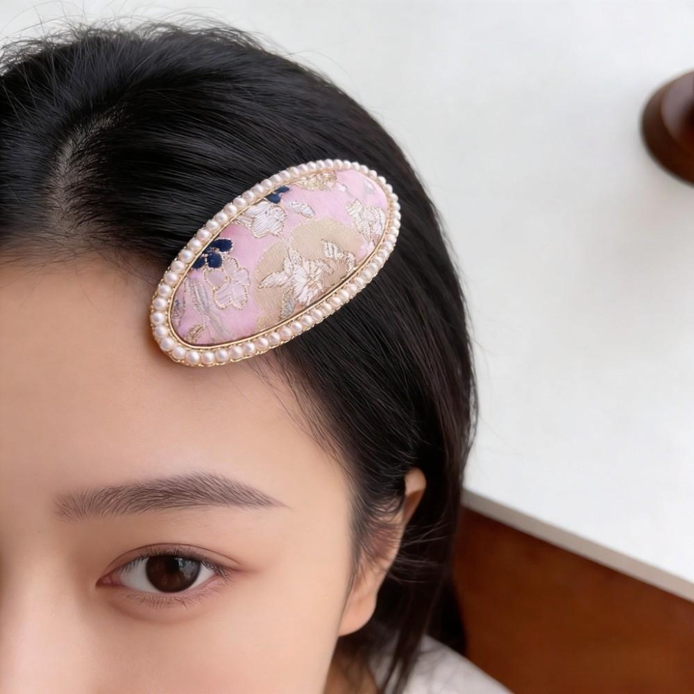 Gold Silk Fabric Songzhen Hair Clip Chinese Style Silk Hair Clip Vintage Pearl Inlay Hairpin  Girls