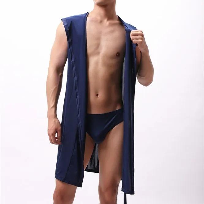 Европейская версия, мужской халат, мужская шелковистая пижама без рукавов, мужская ночная рубашка с капюшоном, халат, мужская ультратонкая домашняя одежда