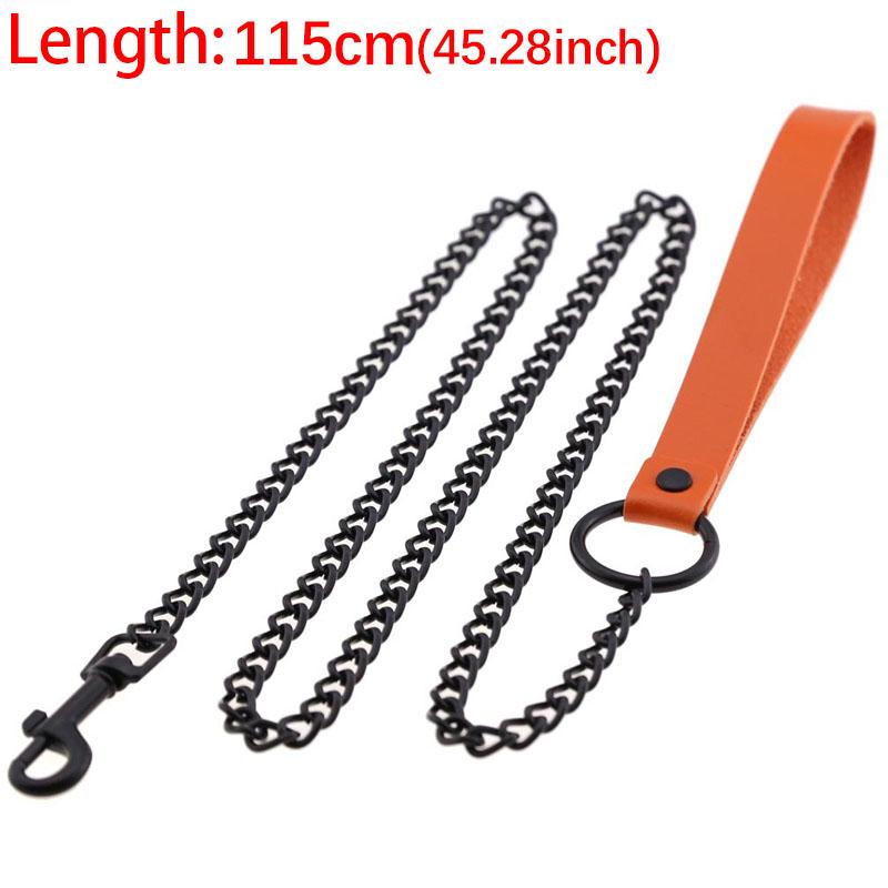 Durable Anti-Bite Metal Dog Chain Lead Chain Leash Handle Leads Leather Iron Chain for Small Large Medium Dogs Outdoor Training